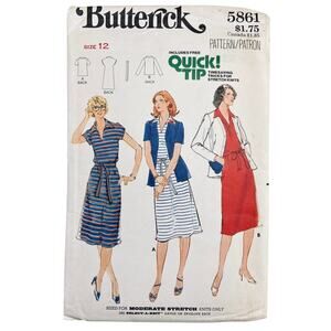 Butterick 5861 Vintage Sewing Pattern Misses' Dress Jacket Belt Size 12 Uncut